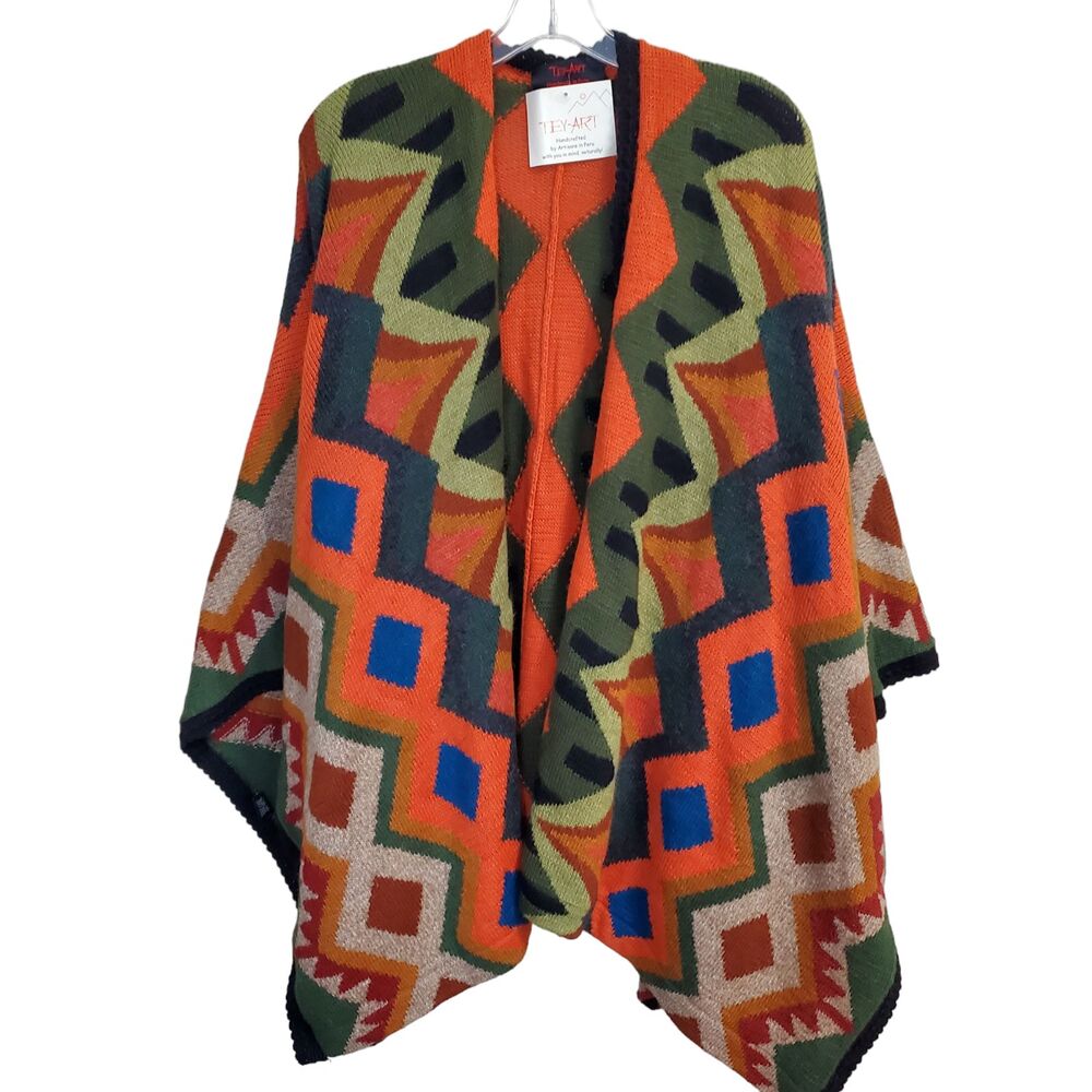 New Tey-Art ALPACA‎ Blend Aztec Southwestern Wrap Sweater One Size Tabask #4